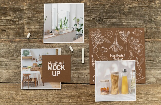 Mock-up Moodboard con fondo in legno