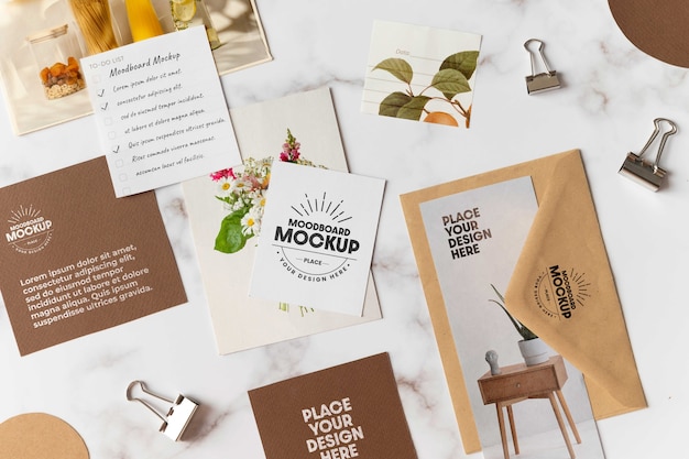 Mock-up Moodboard con fondo in marmo