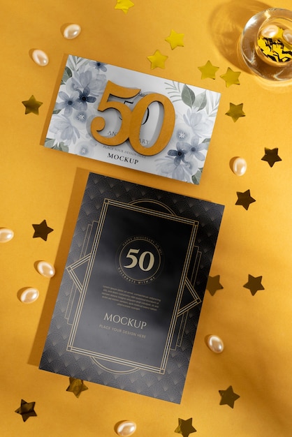 PSD mock-up para convite de festa de celebração de casamento de 50 anos