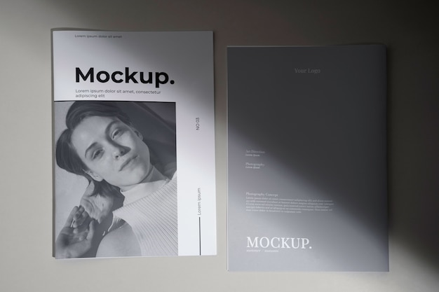 Mock-up per riviste monocromatiche con sovrapposizione di ombre