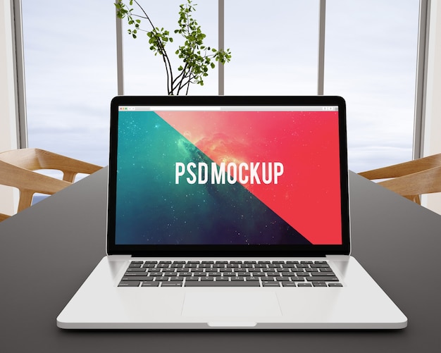 PSD mock up de portátil sobre escritorio negro