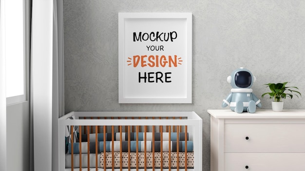 PSD mock up poster frame com astronauta andróide para um chá de bebê renderização 3d