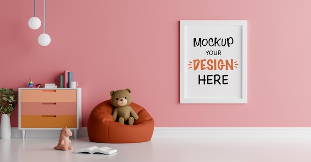PSD mock up poster frame com fofo urso de pelúcia para um chá de bebê renderização 3d
