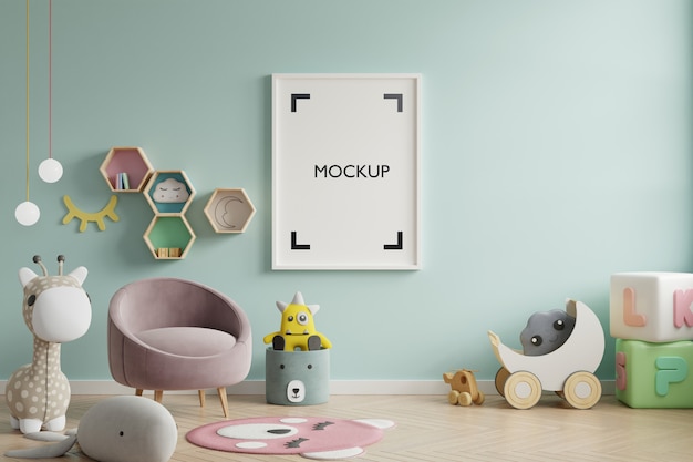 Mock up poster im kinderzimmer