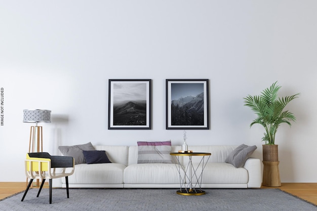 Mock-up-Poster im modernen Wohnzimmer-Innendesign mit leerer Wand