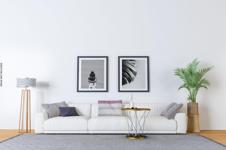 PSD mock-up-poster im modernen wohnzimmer-innendesign mit leerer wand