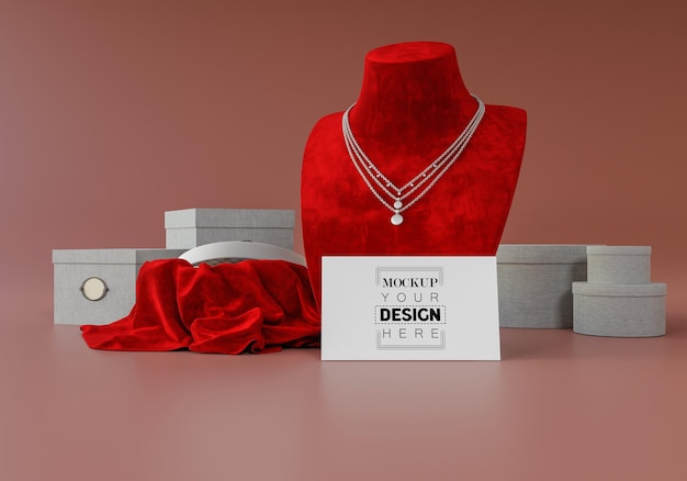 Mock-up-psd-geschenkkarte von luxusfrauen-schmuckdekoration 3d-rendering