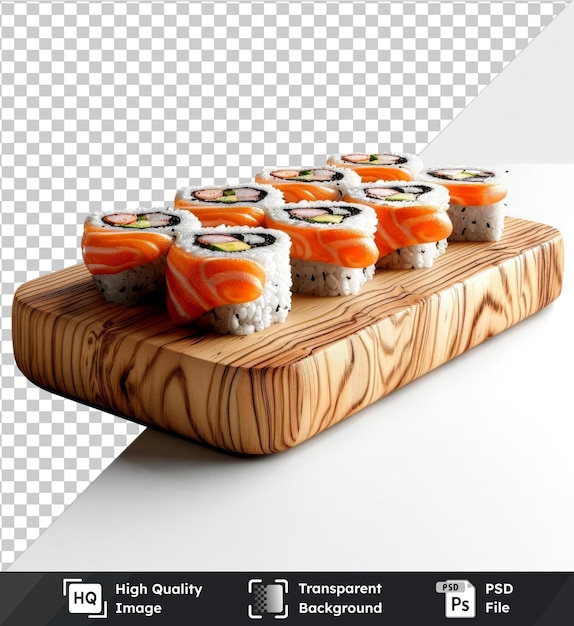 PSD mock-up psd transparent de haute qualité d'une planche en bois avec du sushi dessus