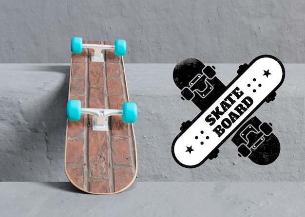 Mock-up skateboard accanto al logo