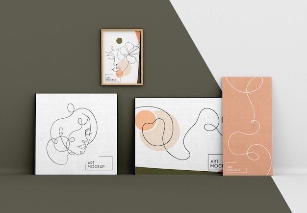 Mock-up su tela con forme e cornice organiche