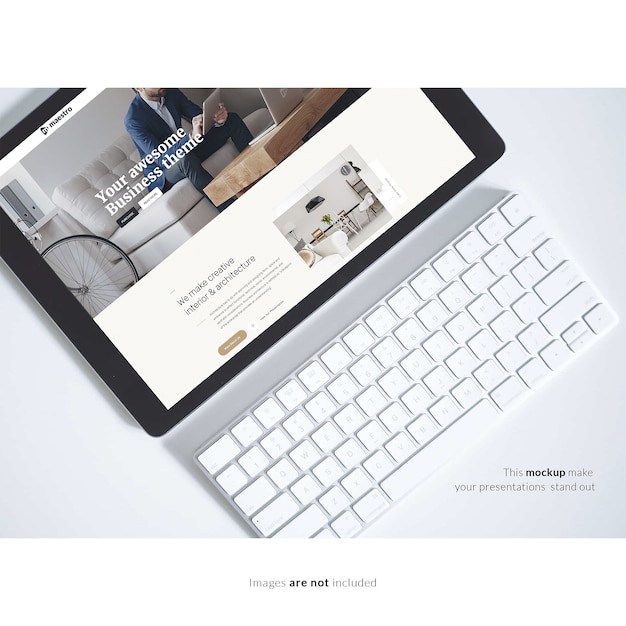 Mock up de tableta con teclado