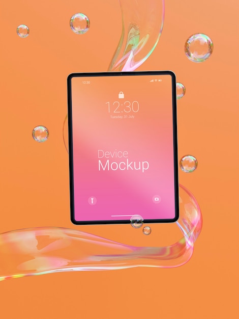 Mock-up-Tablette mit abstrakten Flüssigkeiten