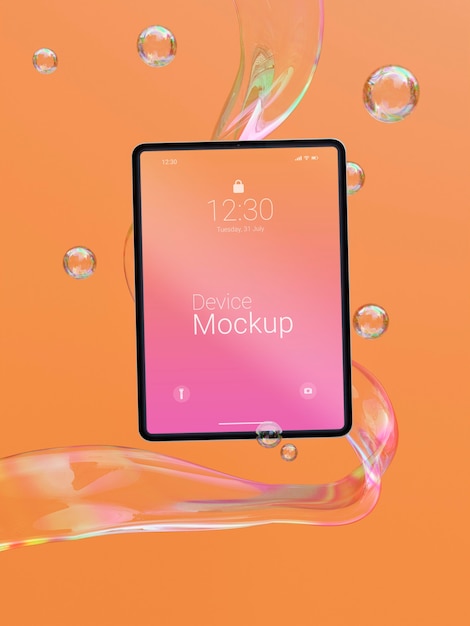 Mock-up-tablette mit abstrakten flüssigkeiten