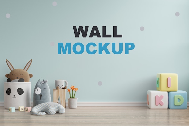 PSD mock up wall na sala das crianças renderização em 3d