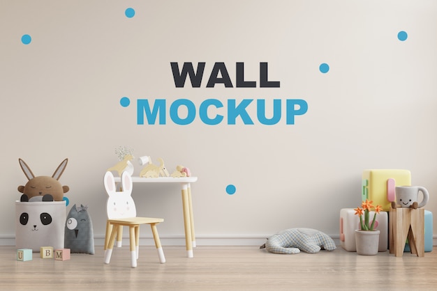 PSD mock up wall na sala das crianças renderização em 3d