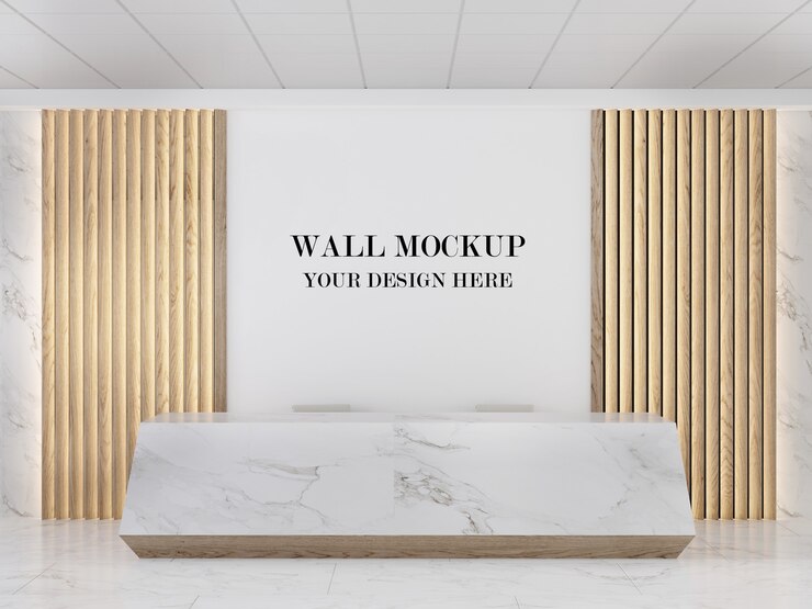 PSD mockp de pared de sala de recepción de mármol moderno
