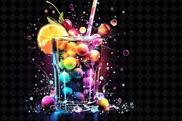 PSD mocktail de arco iris luminoso con tonos en capas dulces coloridos colores de neón comida bebida colección y2k