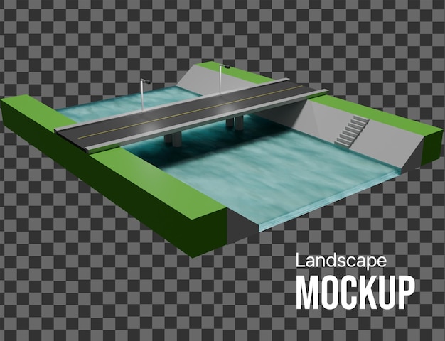 Mockup 3D del banco del río