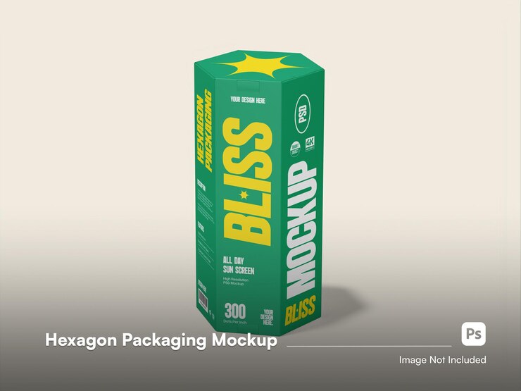 PSD mockup 3d de la caja de embalaje hexagonal realista