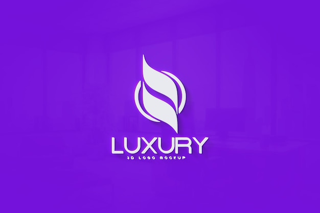 Mockup 3D del logo su sfondo viola