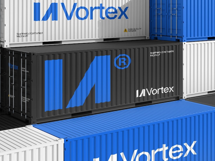 PSD mockup 3d di container di trasporto realistici