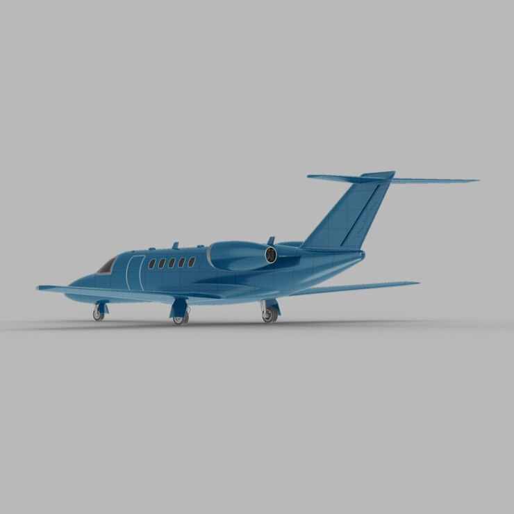 PSD mockup 3d light business jet back half side view