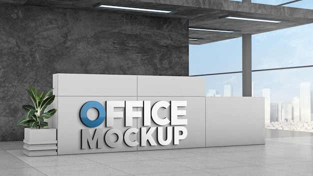 Mockup 3d logo reception contatore edificio moderno