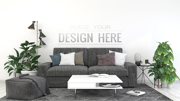 Mockup 3d psd de mobília interior de parede vazia