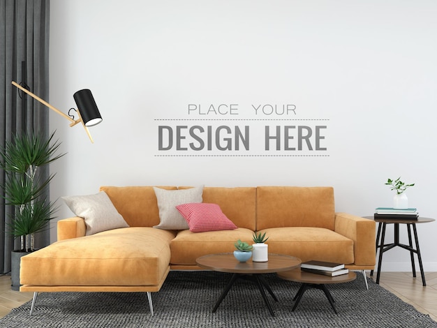 Mockup 3D Psd de muebles interiores de pared vacía