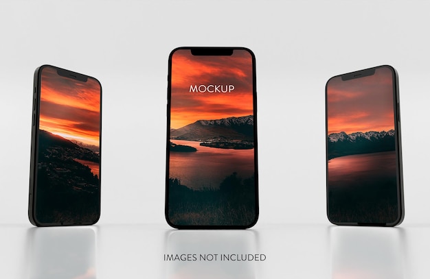 Mockup a schermo intero di tre smartphone