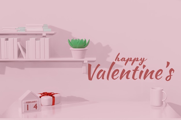 Mockup adorabile della stanza di San Valentino felice nella rappresentazione 3d