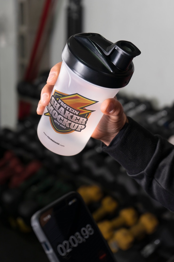 PSD mockup alat pengocok protein di gym