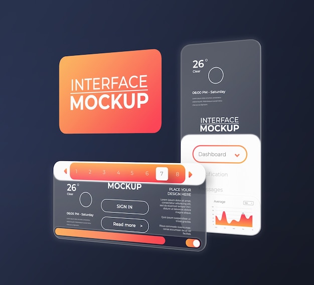 Mockup antarmuka dengan efek kaca