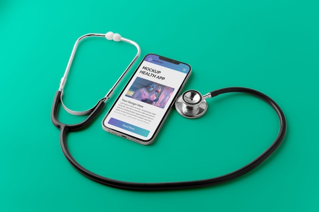 PSD mockup de la aplicación de salud en la pantalla del teléfono