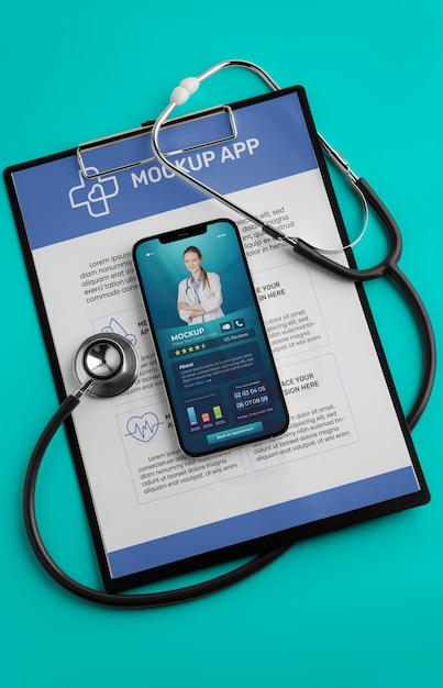 PSD mockup de la aplicación de salud en la pantalla del teléfono