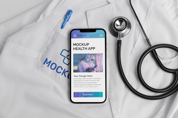 Mockup de la aplicación de salud en la pantalla del teléfono