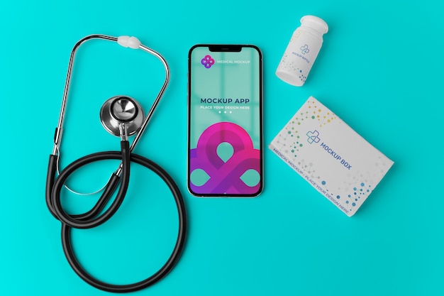 Mockup de la aplicación de salud en la pantalla del teléfono