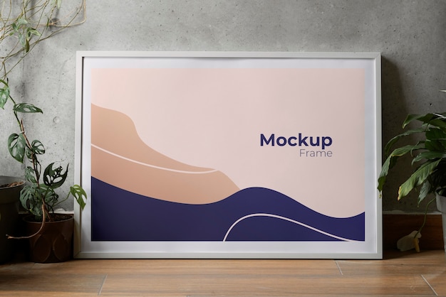 PSD mockup de arreglo de marco y plantas