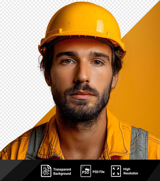 PSD mockup d'arrière-plan transparent d'un ouvrier de la construction masculin avec un casque regardant la caméra png psd