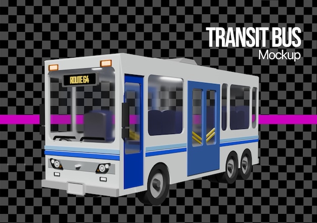 Mockup de autobús de transporte público en 3D estilo dibujos animados