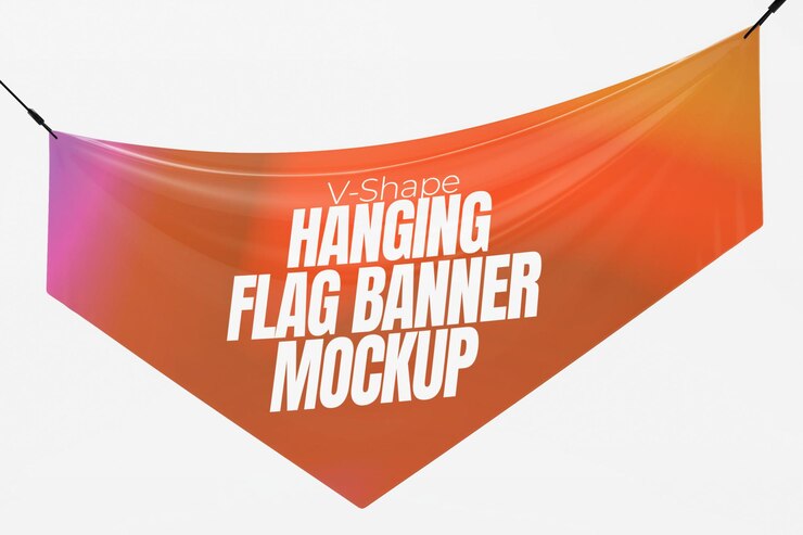Mockup de bandera colgante de VShape renderizado en 3D