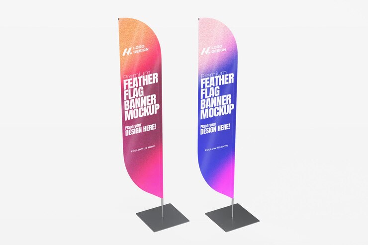 Mockup de bandera de pluma renderizada en 3D para publicidad y eventos