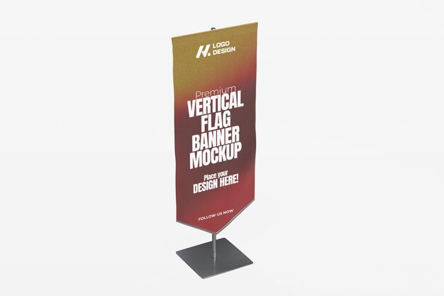 Mockup de bandera vertical renderizada en 3D para la promoción de la marca