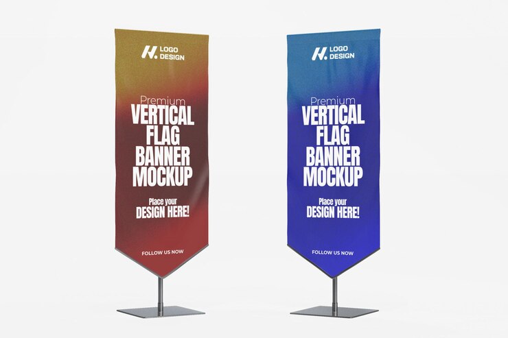 Mockup de bandera vertical renderizada en 3D para publicidad y promoción