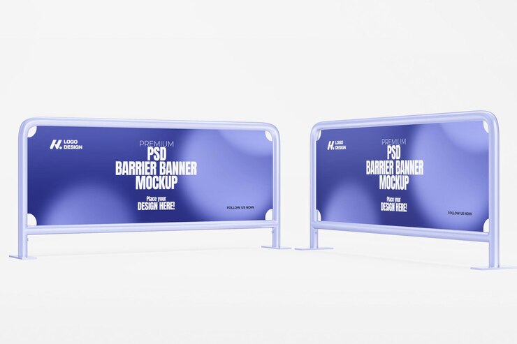 Mockup de banner de barrera renderizado en 3D para publicidad al aire libre y señalización de eventos