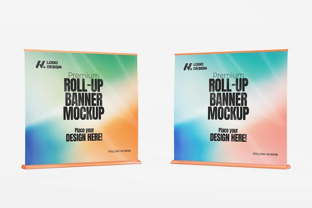 Mockup de banner enrollable renderizado en 3D para publicidad