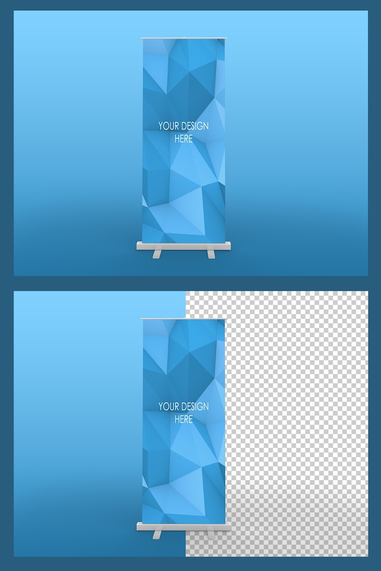 PSD mockup de banner enrollado aislado