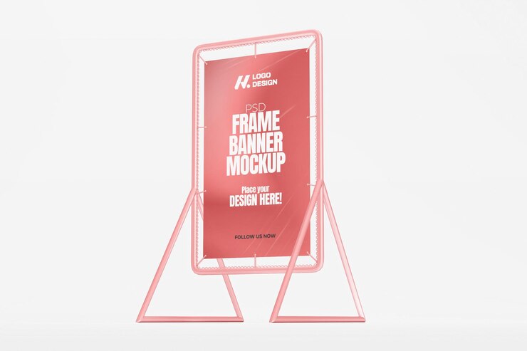 Mockup de banner de marco renderizado en 3D para publicidad al aire libre