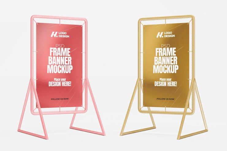Mockup de banner de marco renderizado en 3D que muestra publicidad
