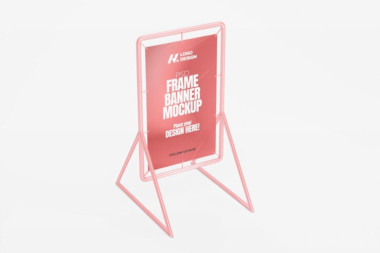 Mockup de banner de marco rosa renderizado en 3D para publicidad y promoción
